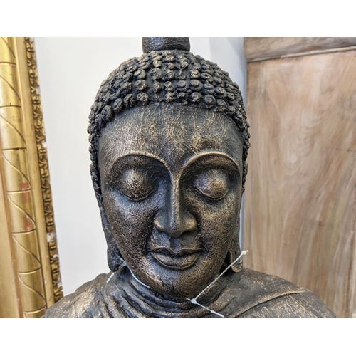 319 - SCULPTURAL SEATED BUDDAH, composite stone, 81cm H approx.