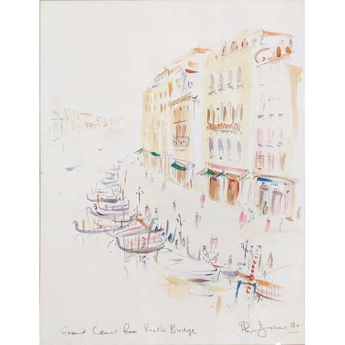 32 - PHIL JOHNS, 'Grand Canal from Rialto Bridge', watercolour, signed and dated 90, 73cm x 54cm, framed.