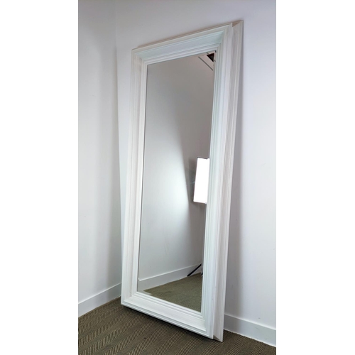 356 - WALL MIRROR, with white stepped frame, 229cm H x 101cm W H, bevelled plate.