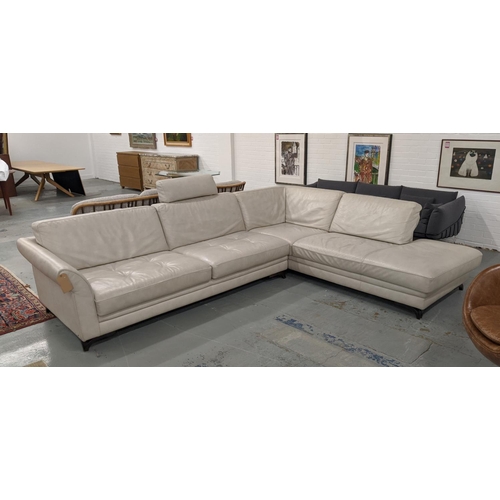 396 - ROCHE BOBOIS SOFA, white leather finish, 315cm x 245cm x 96cm H at tallest.