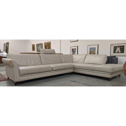 396 - ROCHE BOBOIS SOFA, white leather finish, 315cm x 245cm x 96cm H at tallest.