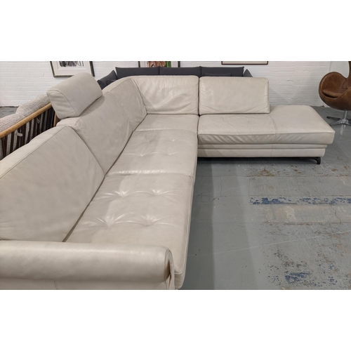 396 - ROCHE BOBOIS SOFA, white leather finish, 315cm x 245cm x 96cm H at tallest.