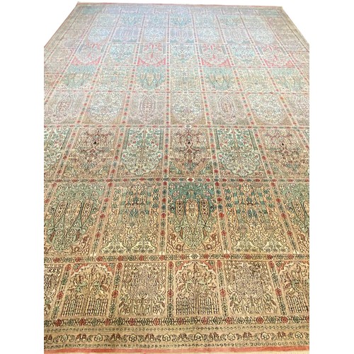 63 - FINE PURE SILK HEREKE DESIGN CARPET, 430cm x 292cm.