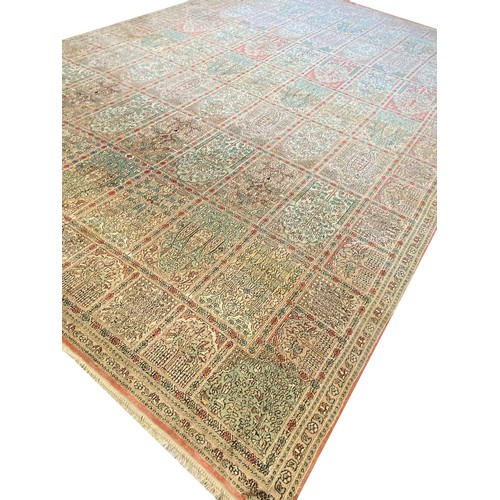 63 - FINE PURE SILK HEREKE DESIGN CARPET, 430cm x 292cm.