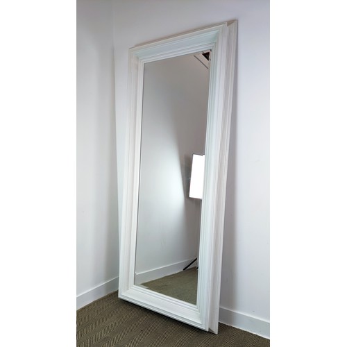 357 - WALL MIRROR, with white stepped frame, 229cm H x 101cm W H, bevelled plate.