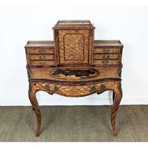 141 - BONHEUR DU JOUR, Victorian parquetry and gilt metal mounted with seven drawers and a door, 120cm H x... 