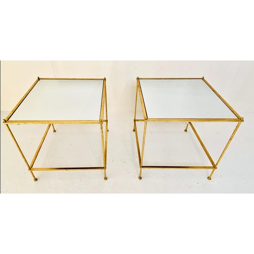 337 - SIDE TABLES,  pair, gilt metal frames with square glass tops, 51cm H x 51cm W x 51cm D. (2)