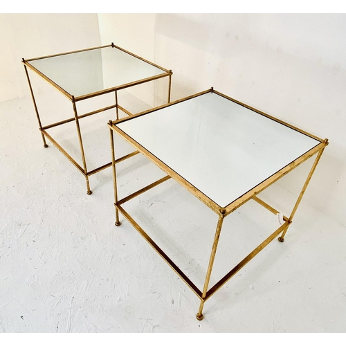 337 - SIDE TABLES,  pair, gilt metal frames with square glass tops, 51cm H x 51cm W x 51cm D. (2)