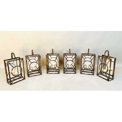 339 - WALL LANTERNS, a set of six, Art Deco style with mirrored backs, 43cm H x 22cm W x 11cm D. (6)