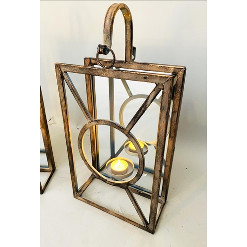 339 - WALL LANTERNS, a set of six, Art Deco style with mirrored backs, 43cm H x 22cm W x 11cm D. (6)