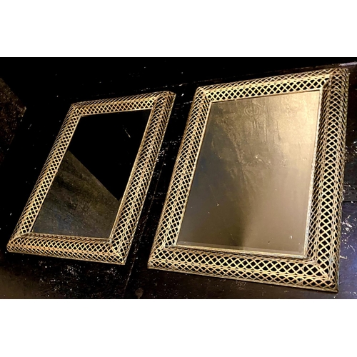 346 - WALL MIRRORS, a pair, with pierced metal frames, 100cm H x 69cm W (2)