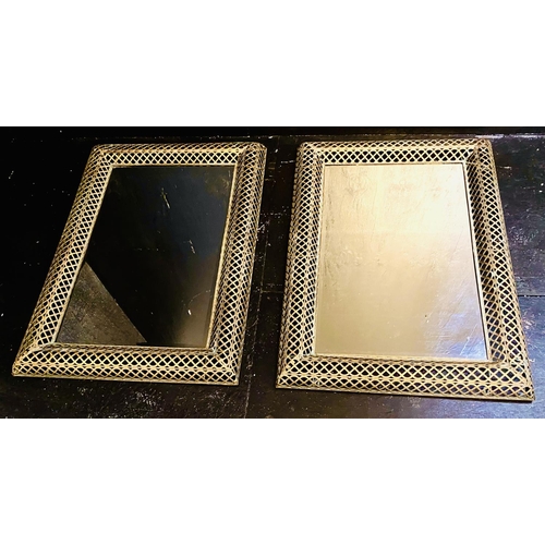 346 - WALL MIRRORS, a pair, with pierced metal frames, 100cm H x 69cm W (2)