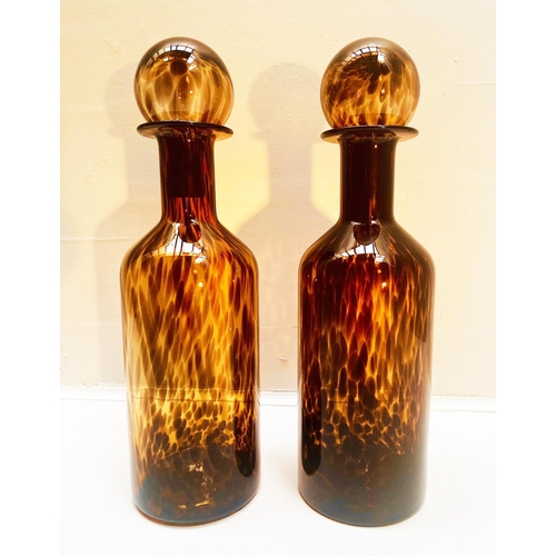 347 - DECANTERS, a pair, Murano style tortoiseshell glass, 53cm H x 14cm W. (2)