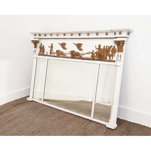 155 - OVERMANTEL, Regency giltwood, gesso and later white painted with chariot procession frieze, 91cm H x... 