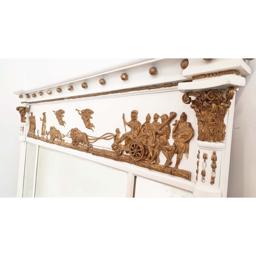 155 - OVERMANTEL, Regency giltwood, gesso and later white painted with chariot procession frieze, 91cm H x... 