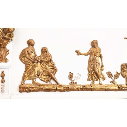 155 - OVERMANTEL, Regency giltwood, gesso and later white painted with chariot procession frieze, 91cm H x... 