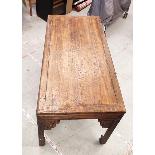 146 - DINING TABLE, Chinese elm with carved legs and pierced spandrels, 217cm L x 107cm W x 88cm H.