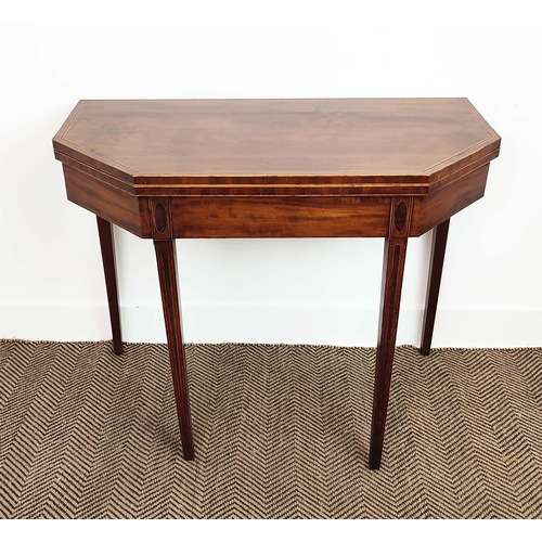 141 - TEA TABLE, George III mahogany with canted corners and inlaid detail, 92cm W x 45cm D x 74cm H.