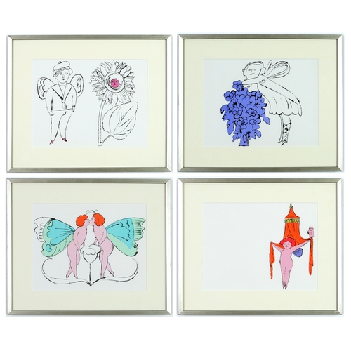 56 - AFTER ANDY WARHOL, a set of four quadrichromes of cherubs in the garden, 27.5cm  x 21cm each.