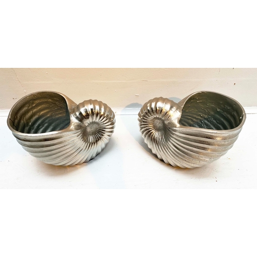 357 - WINE COOLERS, a pair, in the form of sea shells, polished metal, 18cm H x 26cm W x 17cm D. (2)