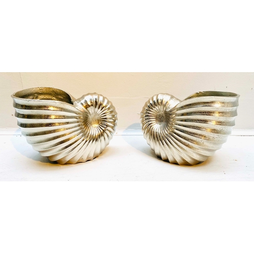 357 - WINE COOLERS, a pair, in the form of sea shells, polished metal, 18cm H x 26cm W x 17cm D. (2)