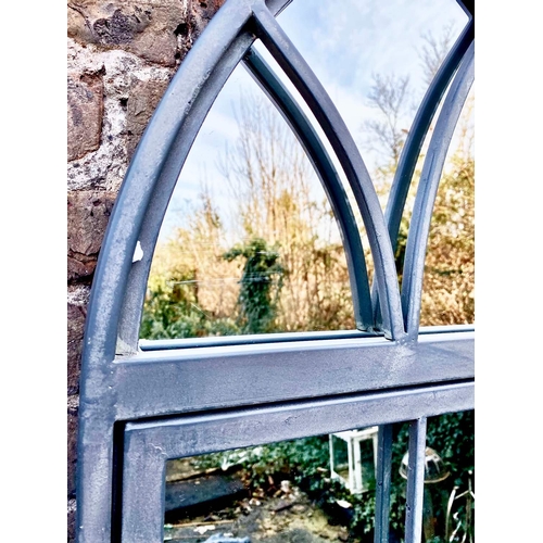 353 - ARCHITECTURAL GARDEN WALL MIRRORS, a pair, gated design, 180cm H x 75cm W. (2)