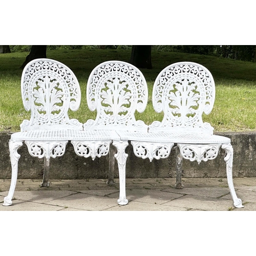 209 - GARDEN BENCH, Victorian style white painted cast aluminium with all over pierced decoration, 136cm W... 