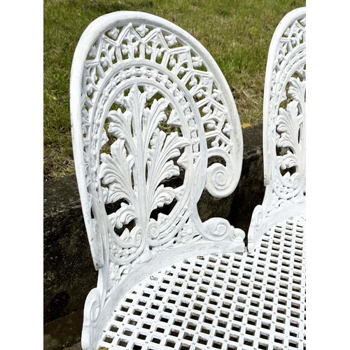 209 - GARDEN BENCH, Victorian style white painted cast aluminium with all over pierced decoration, 136cm W... 