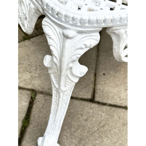 209 - GARDEN BENCH, Victorian style white painted cast aluminium with all over pierced decoration, 136cm W... 