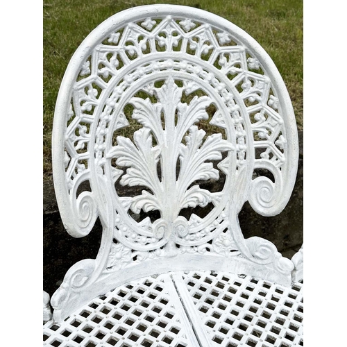 209 - GARDEN BENCH, Victorian style white painted cast aluminium with all over pierced decoration, 136cm W... 