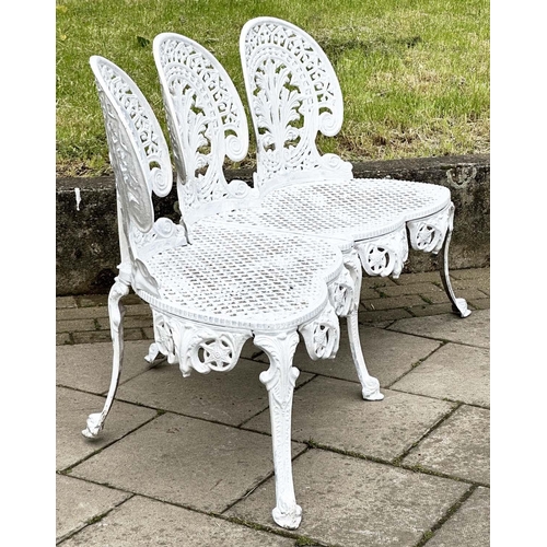 209 - GARDEN BENCH, Victorian style white painted cast aluminium with all over pierced decoration, 136cm W... 