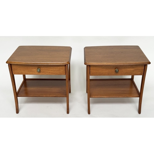 212 - SIDE TABLES, a pair, 1970s Danish style teak each with single drawer and undertier, 52cm W x 46cm D ... 