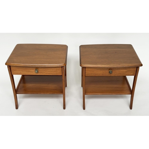 212 - SIDE TABLES, a pair, 1970s Danish style teak each with single drawer and undertier, 52cm W x 46cm D ... 