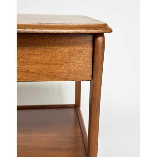 212 - SIDE TABLES, a pair, 1970s Danish style teak each with single drawer and undertier, 52cm W x 46cm D ... 