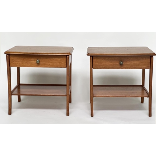 212 - SIDE TABLES, a pair, 1970s Danish style teak each with single drawer and undertier, 52cm W x 46cm D ... 