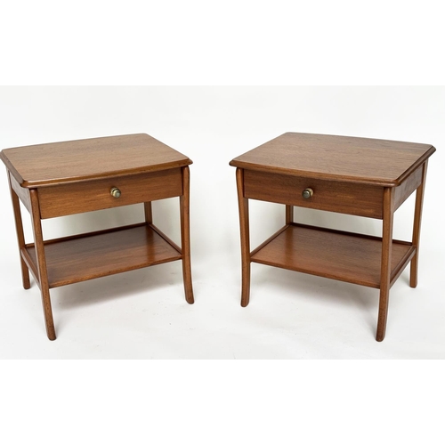 212 - SIDE TABLES, a pair, 1970s Danish style teak each with single drawer and undertier, 52cm W x 46cm D ... 