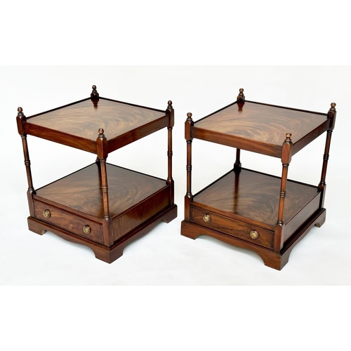 213 - LAMP TABLES, a pair, George III design mahogany and simulated mahogany, each with drawer and two tie... 