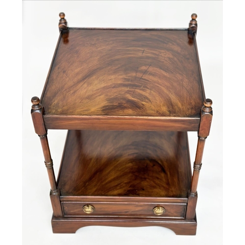 213 - LAMP TABLES, a pair, George III design mahogany and simulated mahogany, each with drawer and two tie... 