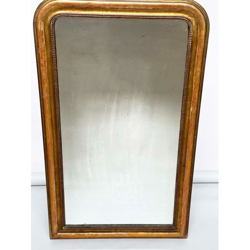 202 - WALL MIRROR, 19th century French giltwood and gesso, arched rectangular with incised and beaded fram... 