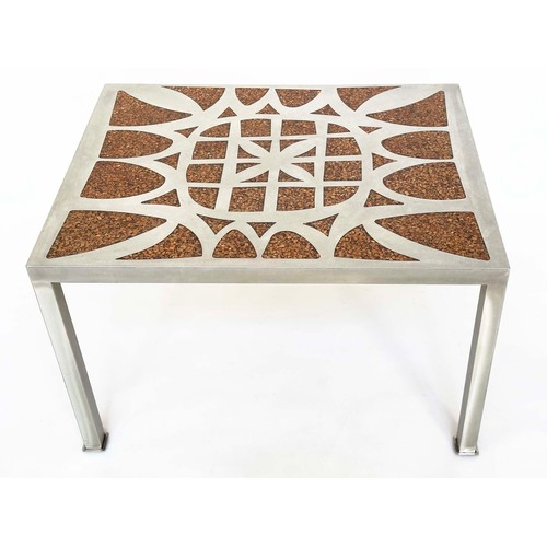 203 - LOW TABLE, bespoke stainless steel mosaic, on square supports, 70cm x 55cm x 43cm H.