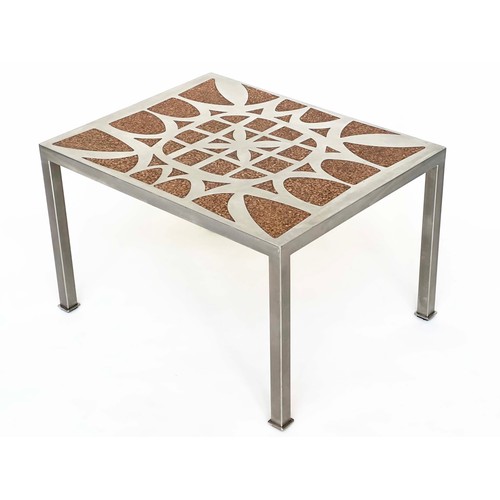 203 - LOW TABLE, bespoke stainless steel mosaic, on square supports, 70cm x 55cm x 43cm H.