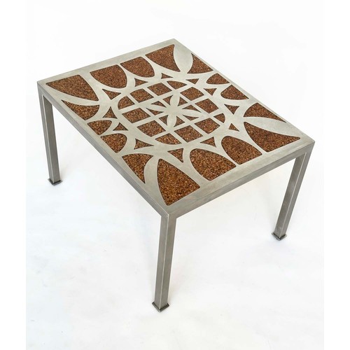 203 - LOW TABLE, bespoke stainless steel mosaic, on square supports, 70cm x 55cm x 43cm H.