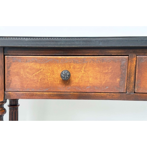 194 - HALL TABLE BY THEODORE ALEXANDER, French style mahogany, tooled leather and bronze mounted with gall... 