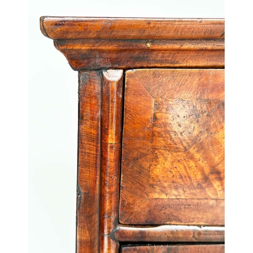 190 - CHEST, early 18th century English Queen Anne figured walnut, and crossbanded with two short and thre... 