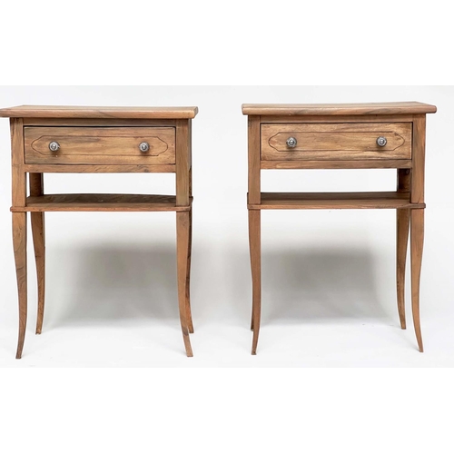 100 - LAMP TABLES, a pair, French Louis XV style walnut, each with drawer and undertier on splay shaped su... 