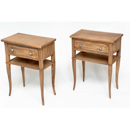 100 - LAMP TABLES, a pair, French Louis XV style walnut, each with drawer and undertier on splay shaped su... 