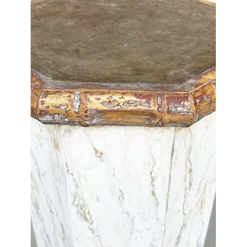 102 - FAUX MARBLE COLUMNS/PLINTHS, a pair, Regency style octagonal faux marble with faux bamboo moulding a... 