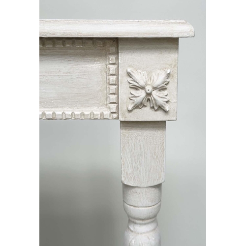104 - CONSOLE TABLE, French Louis XVI style rectangular grey painted, indented front and fluted tapering s... 