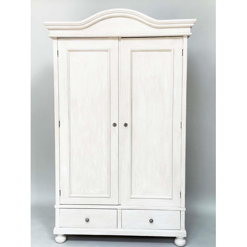 105 - ARMOIRE, 19th century French traditionally grey painted with two panelled doors enclosing full hangi... 