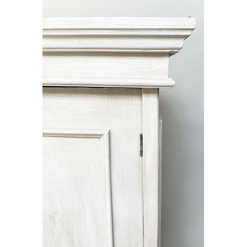 105 - ARMOIRE, 19th century French traditionally grey painted with two panelled doors enclosing full hangi... 
